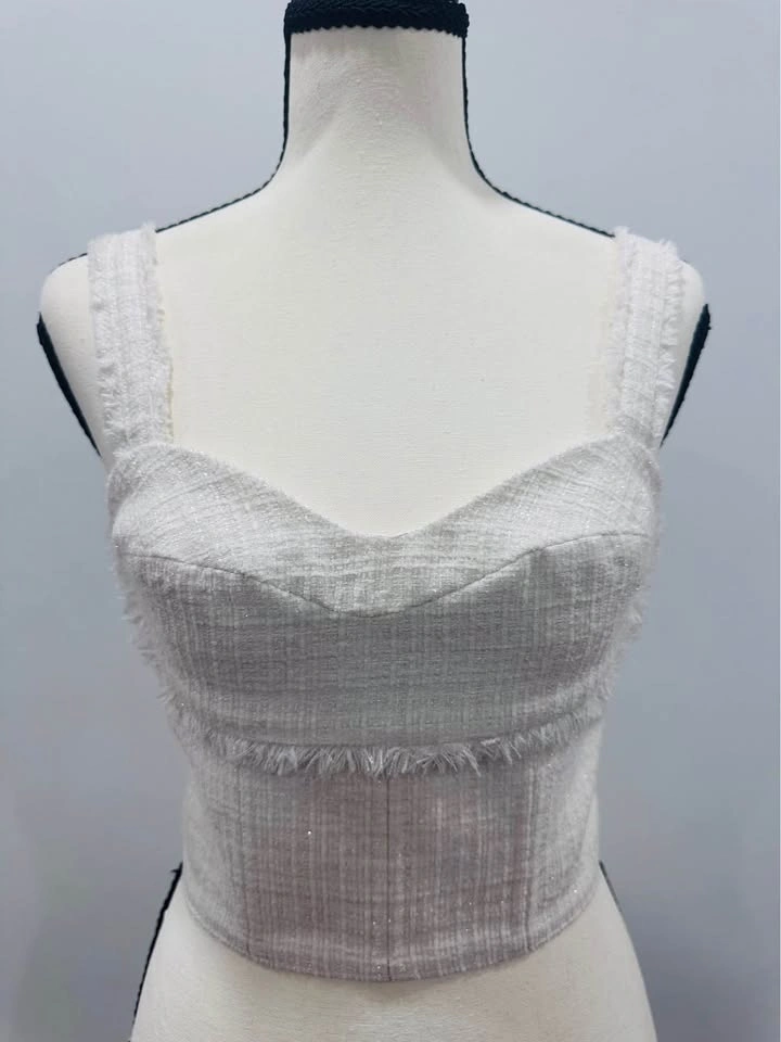 EUC GUESS Tweed Cream/White Crop Bustier Top Size XS - photo 2