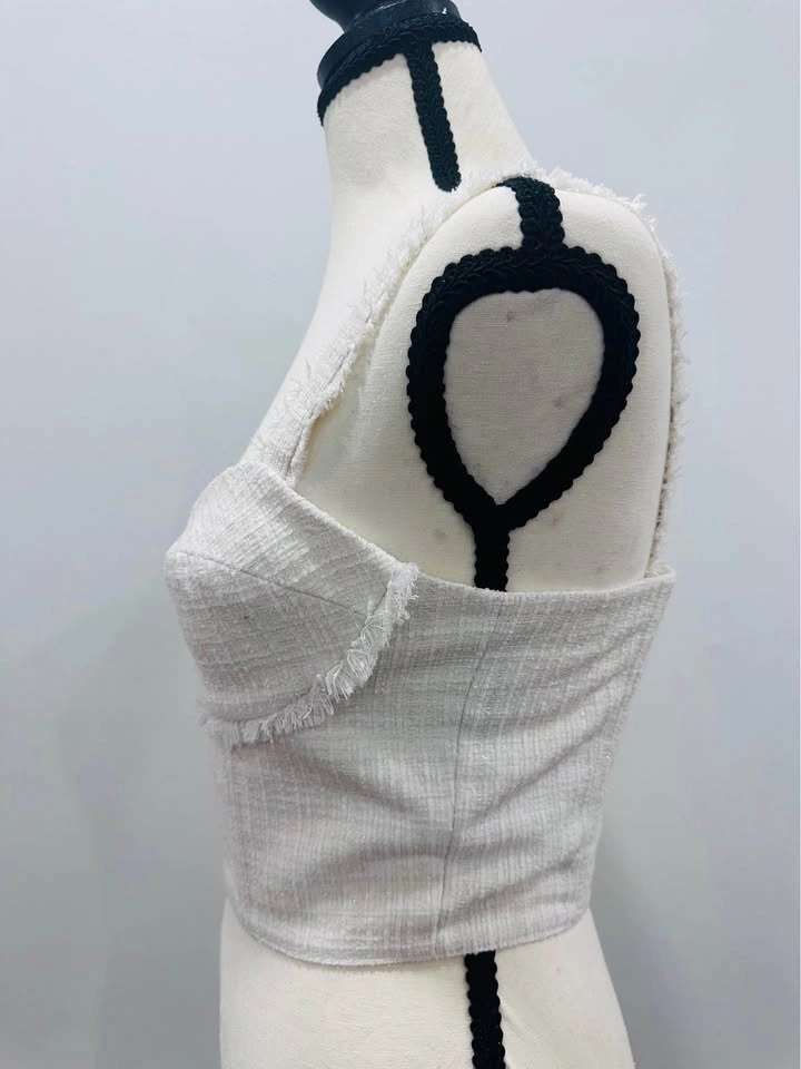 EUC GUESS Tweed Cream/White Crop Bustier Top Size XS - photo 4