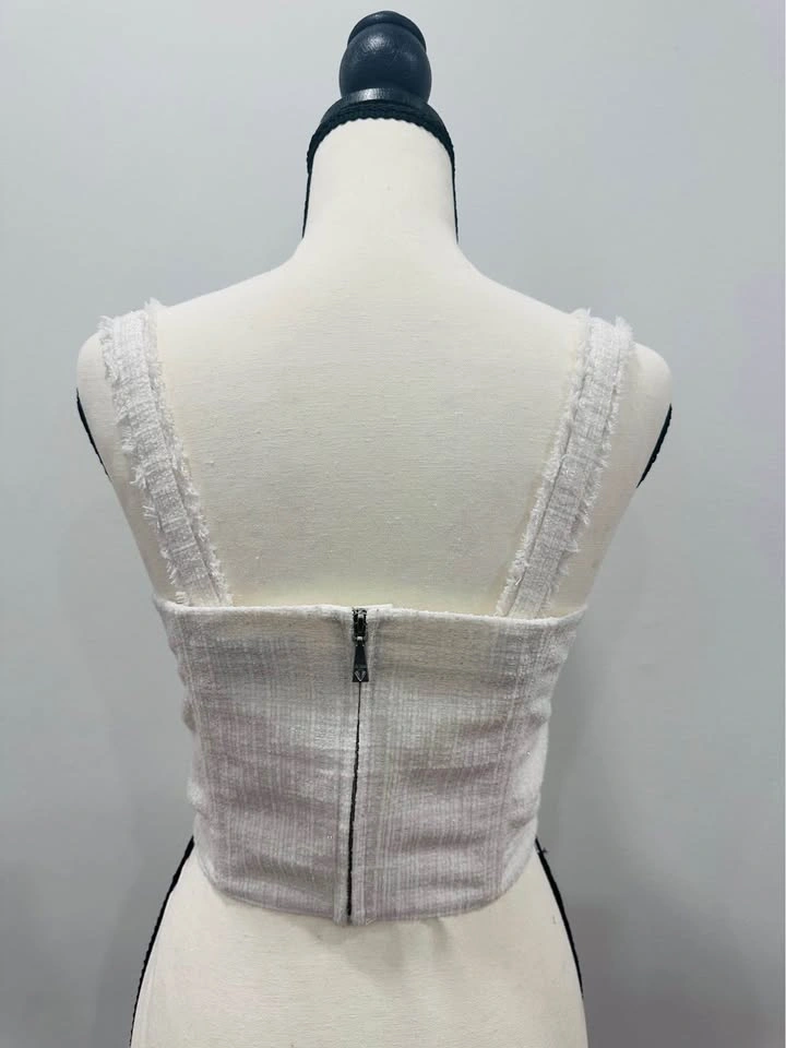 EUC GUESS Tweed Cream/White Crop Bustier Top Size XS - photo 5