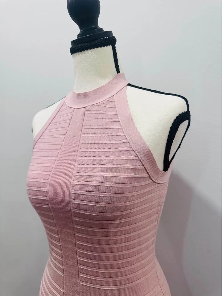 GUESS Sleeveless Blush Pink Ribbed Bodycon Bandage Dress Halter - photo 3