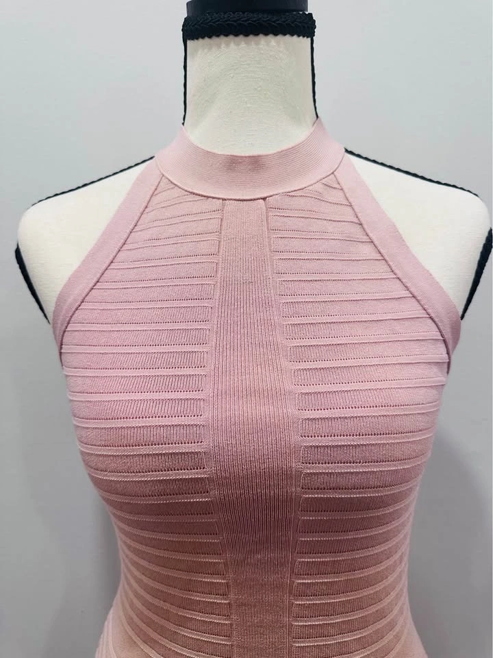 GUESS Sleeveless Blush Pink Ribbed Bodycon Bandage Dress Halter - photo 4