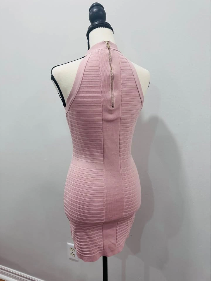 GUESS Sleeveless Blush Pink Ribbed Bodycon Bandage Dress Halter - photo 5