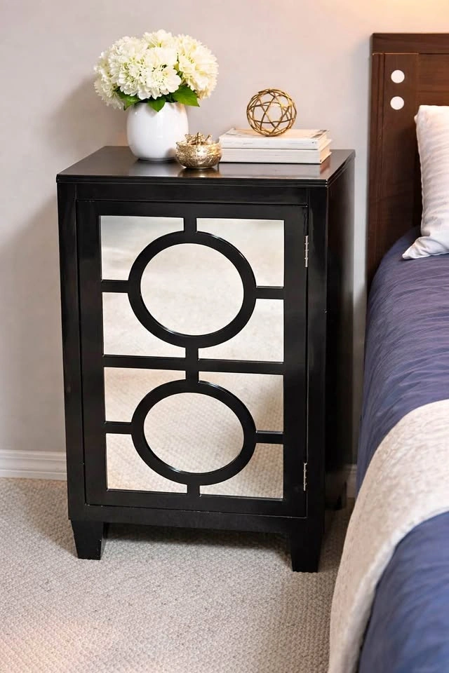 Black Mirrored Accent Cabinet