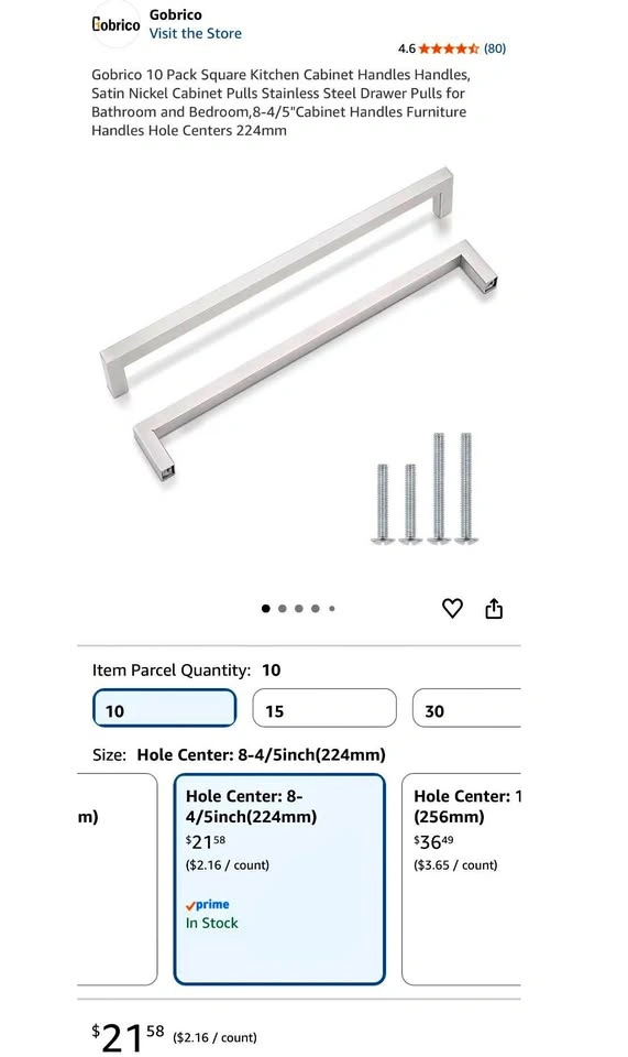 NEW Gobrico 20 Pack Square Bar Cabinet Handles 224mm