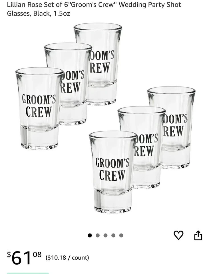 Lillian Rose "Groom's Crew" Shot Glasses - Set of 6