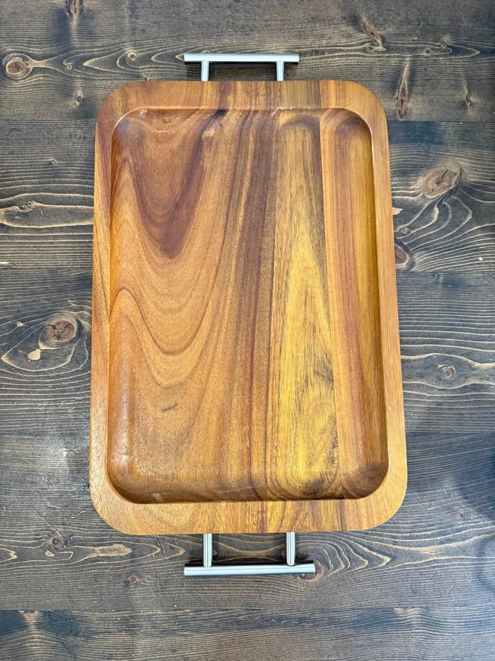 Wooden Serving Tray with Handle - Natural Acacia
