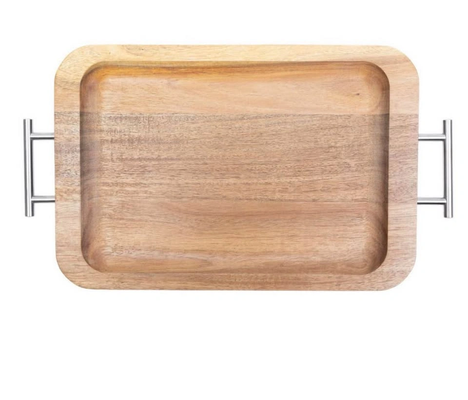 Wooden Serving Tray with Handle - Natural Acacia - photo 2