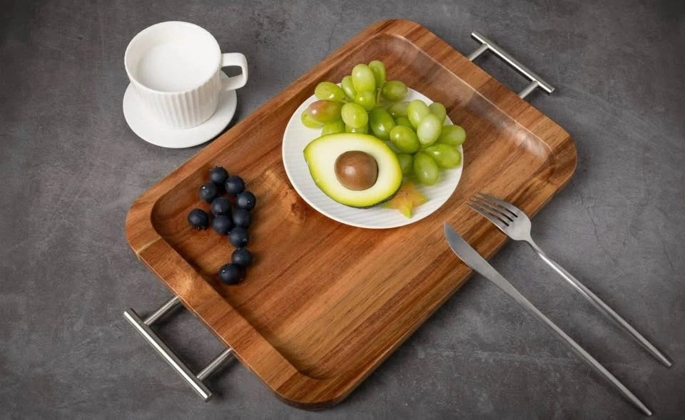 Wooden Serving Tray with Handle - Natural Acacia - photo 3