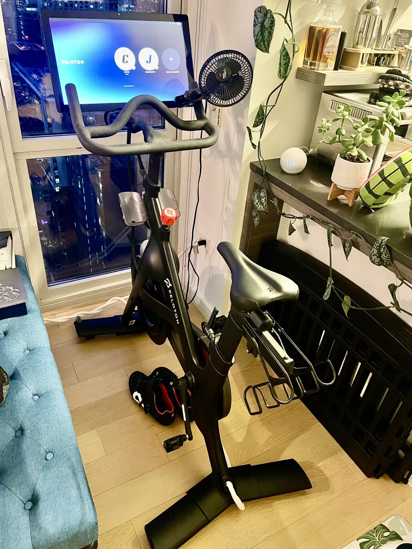 Peloton Bike + Shoes + Mat + Fan
