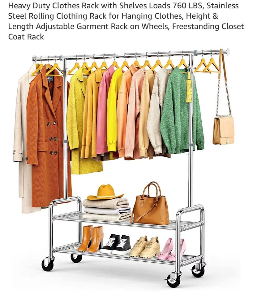 (New)760LBS Heavy Duty Rolling Clothes Rack