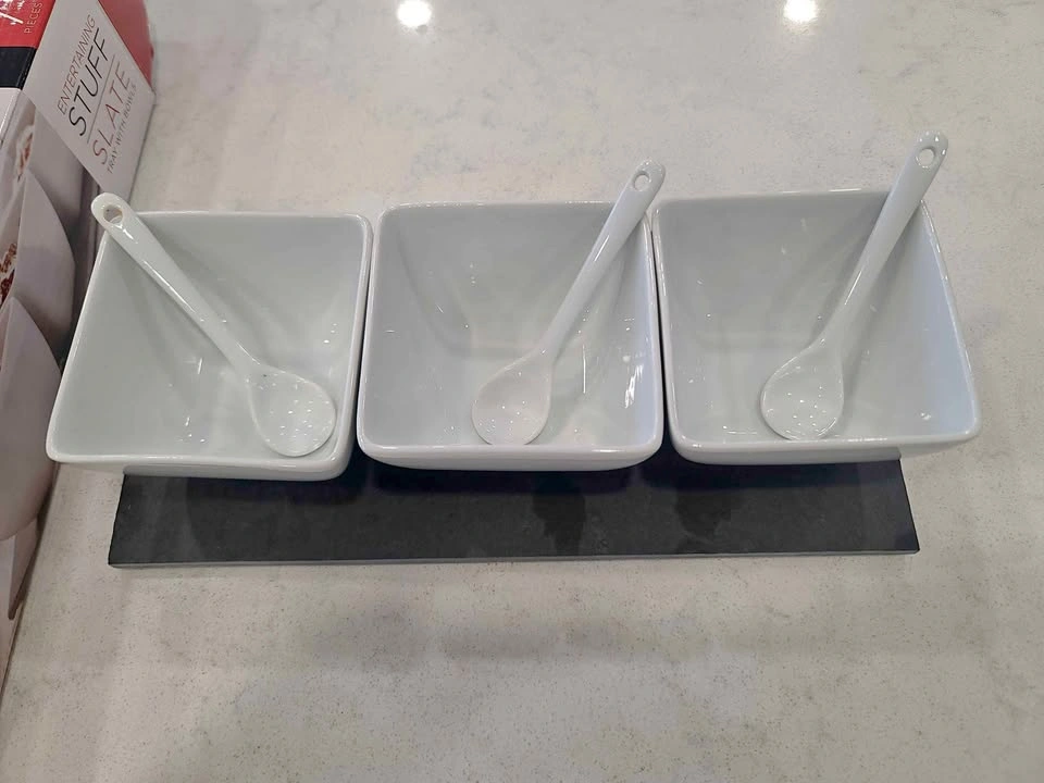 Entertaining Serving Slate Tray with Bowls – 7 Piece Set