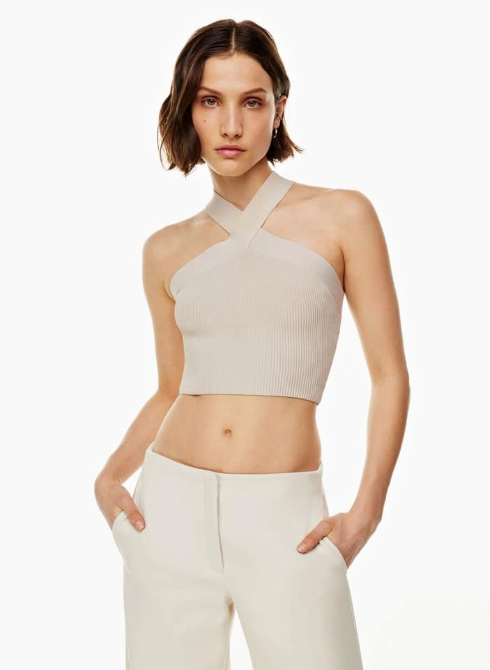 GUC Babaton Aritizia Sculpt Knit Crop Halter Top Cream XS