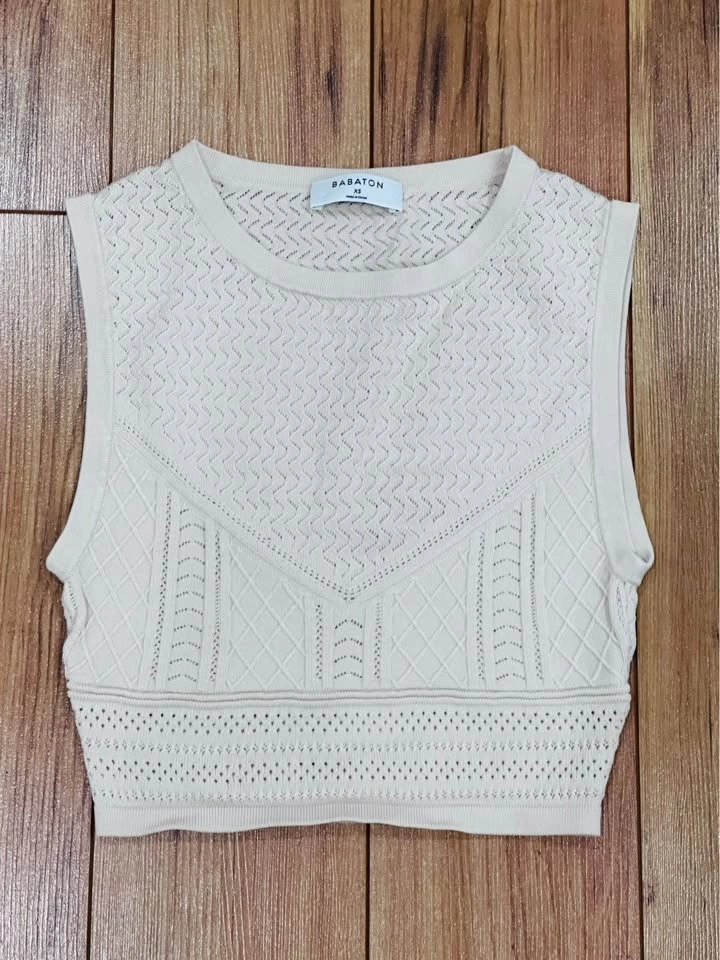 EUC Babaton Aritizia Pointelle Knit Crop Top XS Beige - photo 2