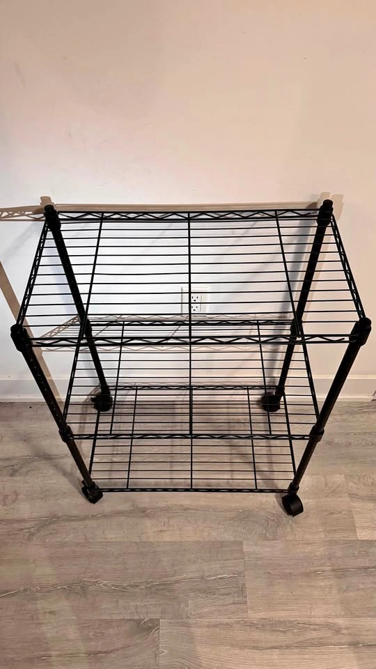 Black 3-Tier Rolling Wire Shelf Unit