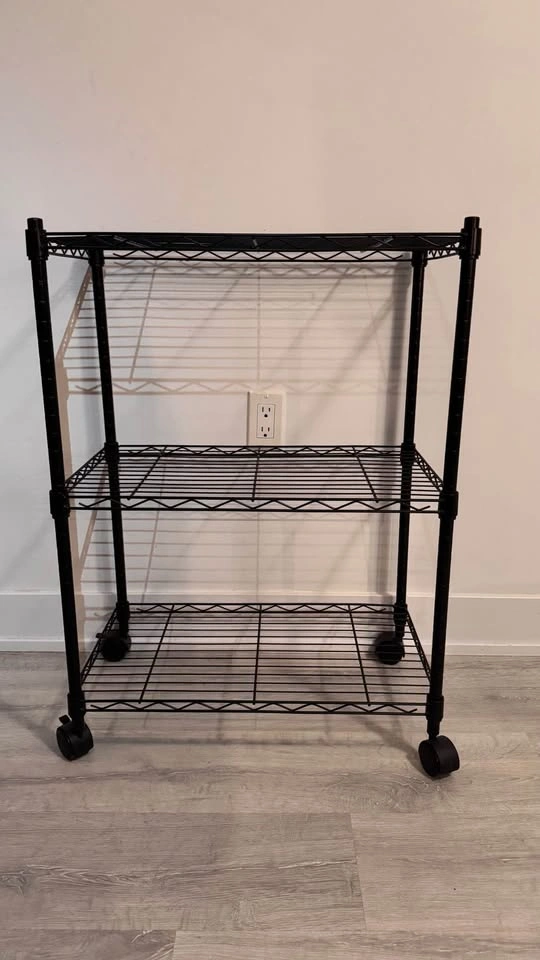 Black 3-Tier Rolling Wire Shelf Unit - photo 2