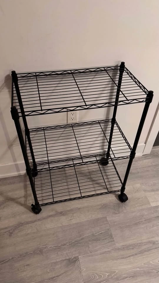 Black 3-Tier Rolling Wire Shelf Unit - photo 3