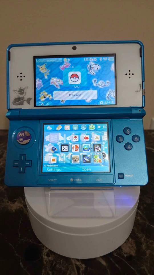Light Blue Modded 3DS | Vaporeon C-Pad & Lens | 32GB SD | hShop - photo 3