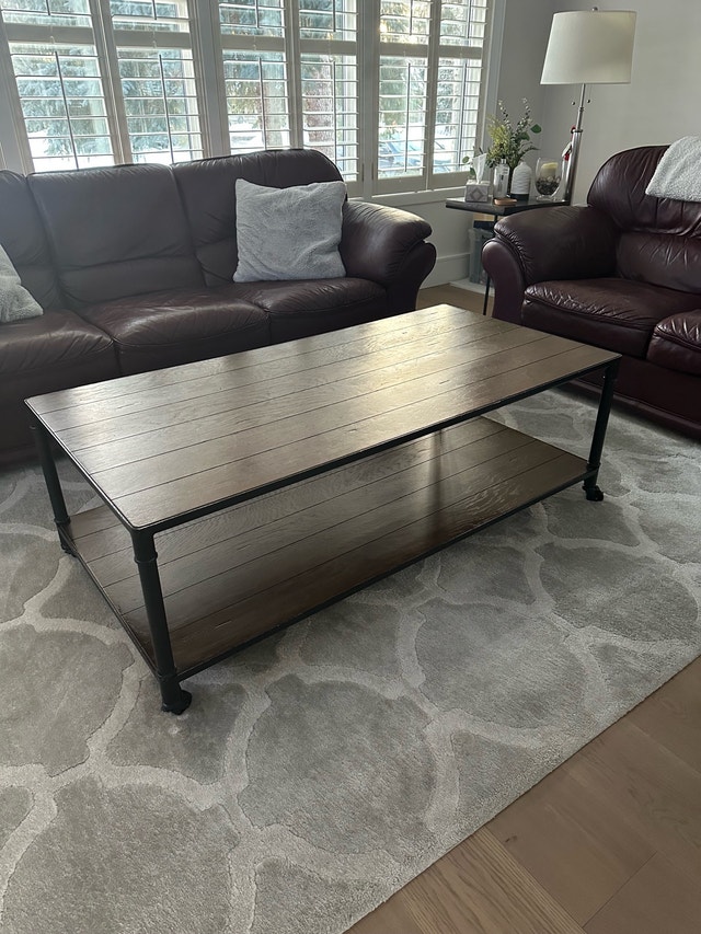 Faux Wood Coffee and Side Table Set with Wheels