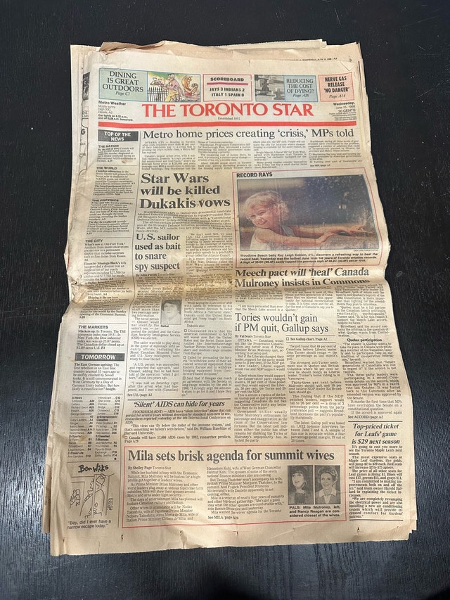 Vintage Toronto Star Newspaper June 15, 1988