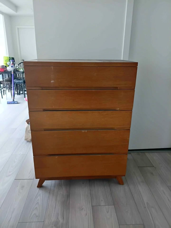 Solid Wood Mid-Century Modern 5-Drawer Dresser / Tallboy Chest