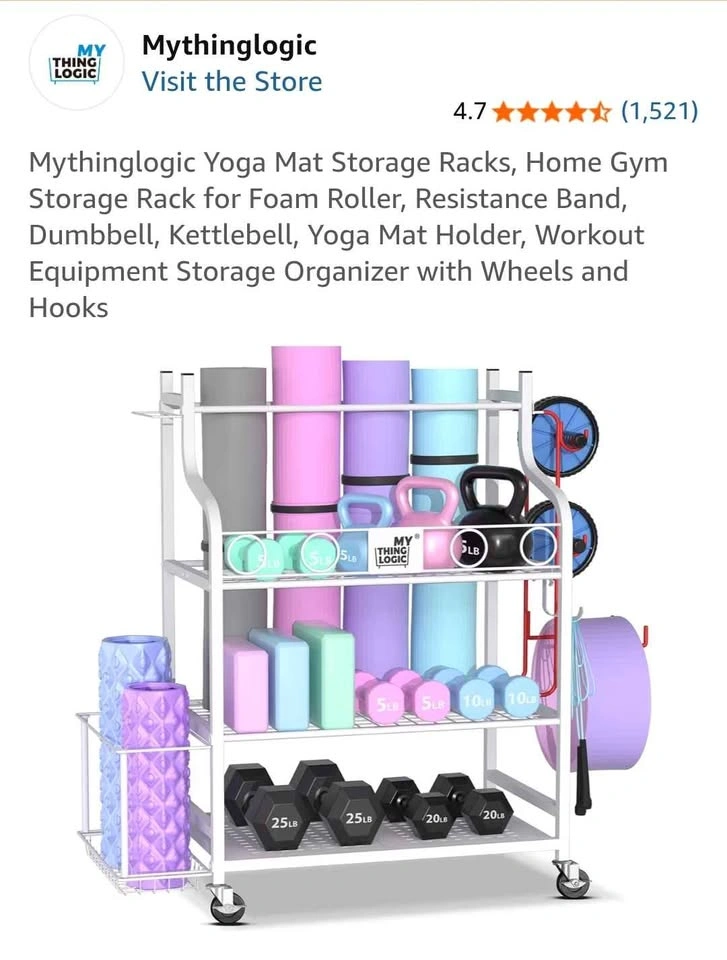 Home Gym Storage Rack with Shelves and Wheels - photo 4