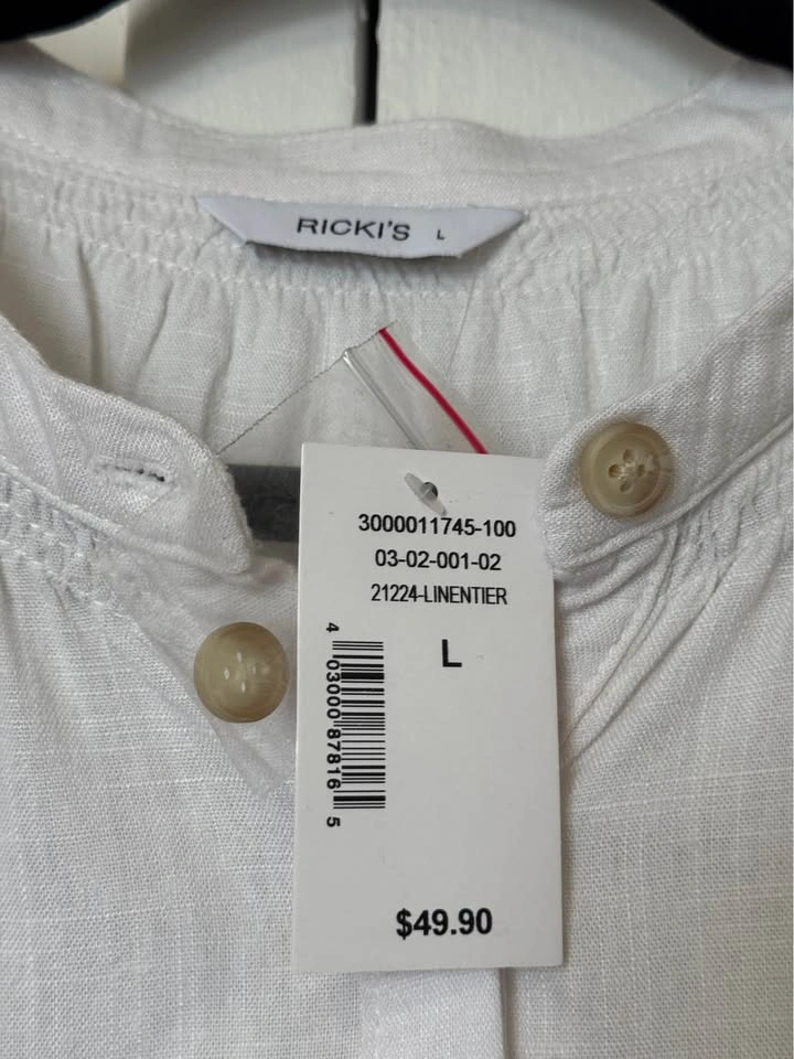 New - Ricki's White Linen Tiered Flowy Blouse - Size L - photo 3