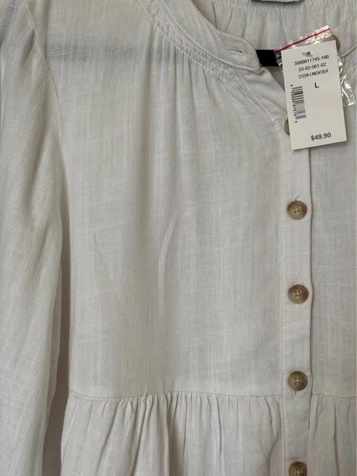New - Ricki's White Linen Tiered Flowy Blouse - Size L - photo 4