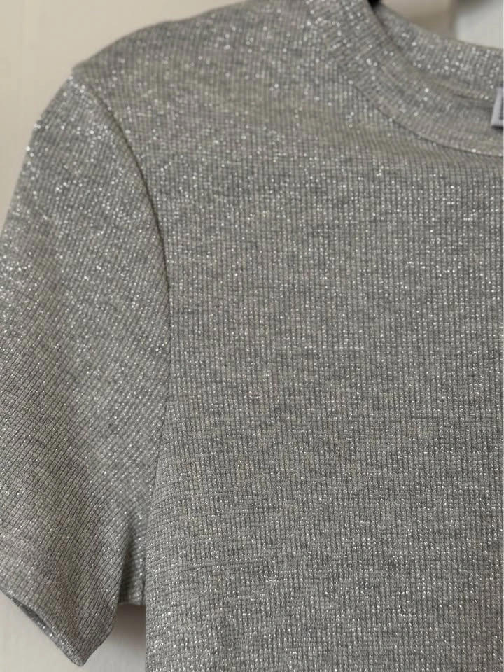 New With Tags Mango Silver Grey Metallic Thread T Shirt Top - Si - photo 3