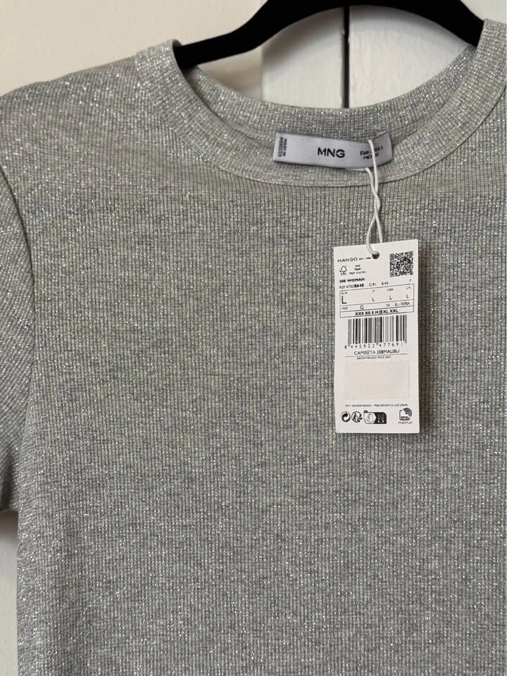 New With Tags Mango Silver Grey Metallic Thread T Shirt Top - Si - photo 4