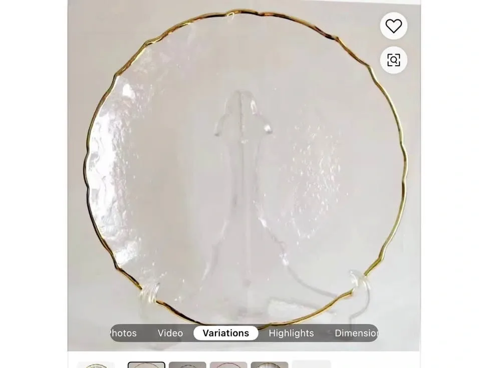200 Gold Rimmed Glass Charger Plates - Flower Shaped
