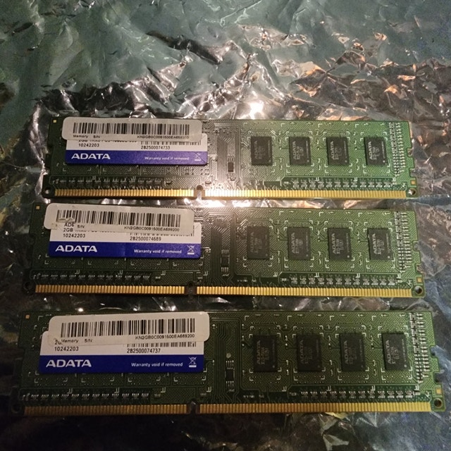 ADATA 6GB DDR3 RAM Sticks (3x2GB, 1600MHz)