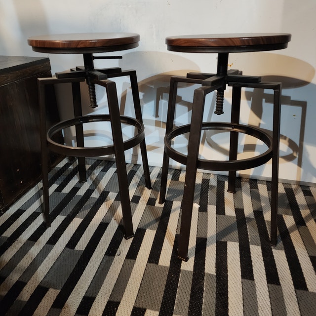 Stools wood top metal base adjustable swivel - photo 2