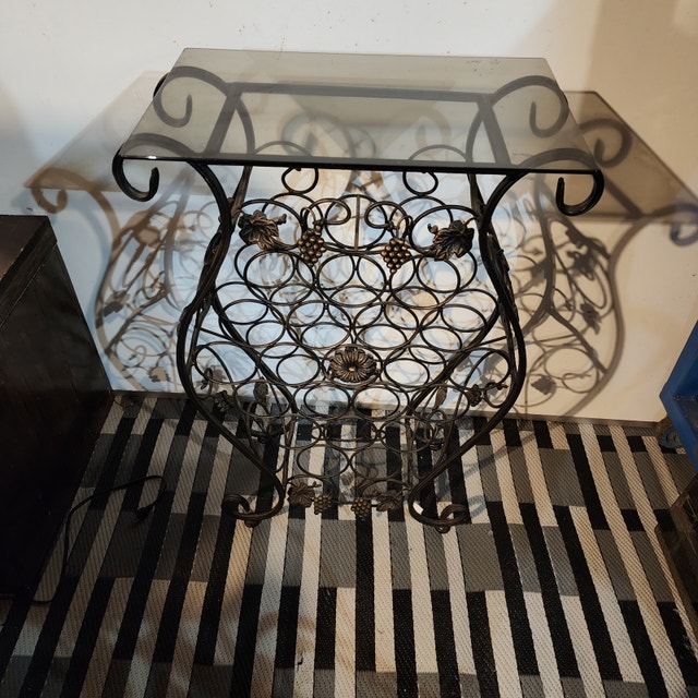 Wine Holder Glass Top Metal Tabletop - 22.5 x 13.5 x 35'' Tall