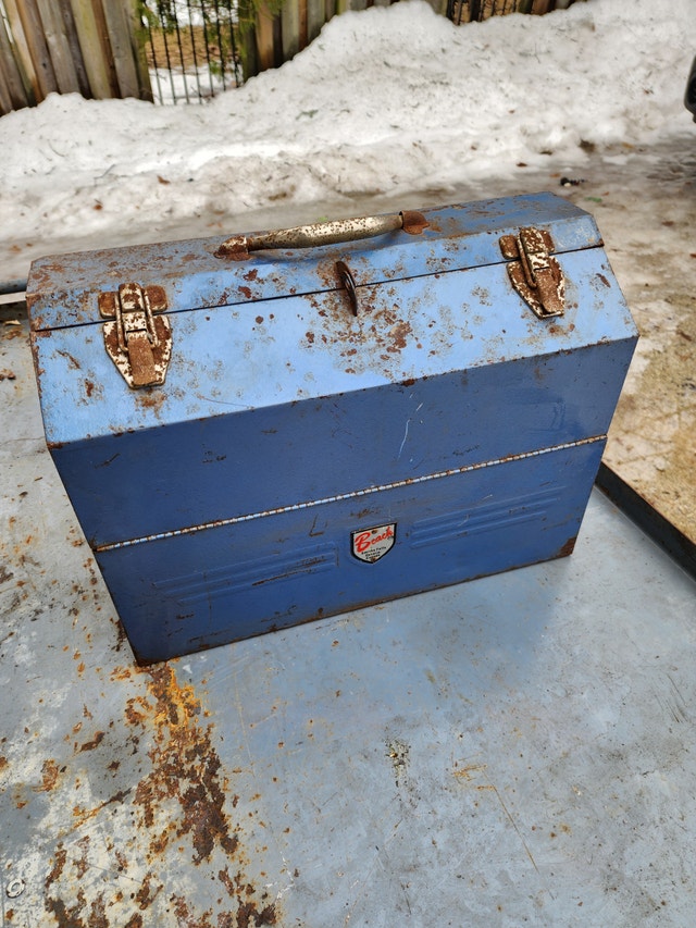 Old Rusty Toolbox - Blue, 18'' x 10'' x 13''