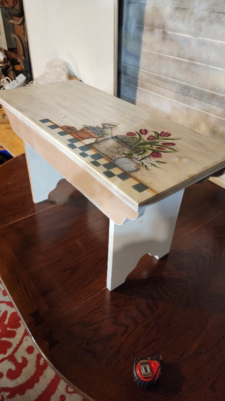 Small Wood Table Rectangle Flower Pot Art Work Painting