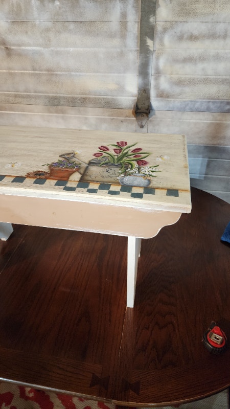 Small Wood Table Rectangle Flower Pot Art Work Painting - photo 2