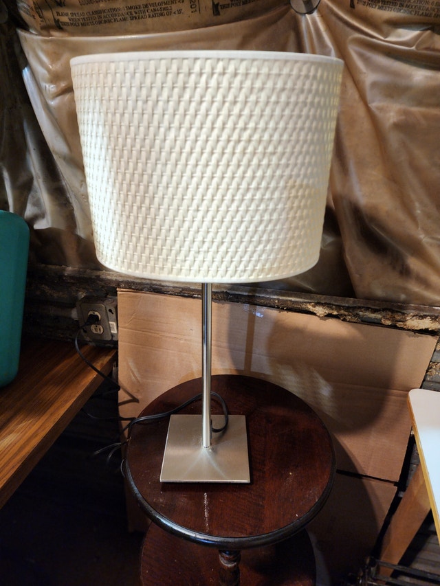 Silver Lamp Stick White Shade Square Base Table Desk Indoor
