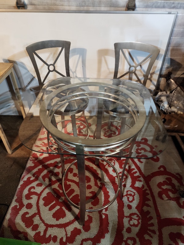 3 Piece Dining Set - Stainless Steel & Glass - photo 3