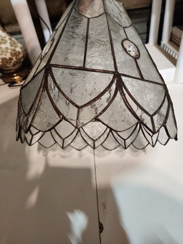 Leaded Lamp Shade Clear Stained Glass Textured - photo 4