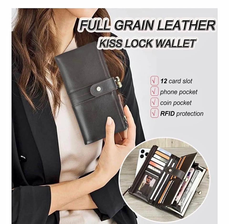 NEW LEATHER Mother's day Gift Kiss Lock Wallet for Women