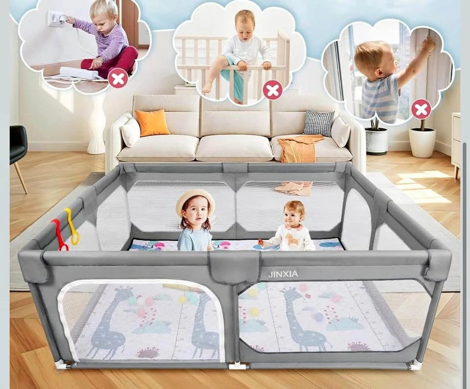 Baby Playpen 75"x59" Large Light Grey