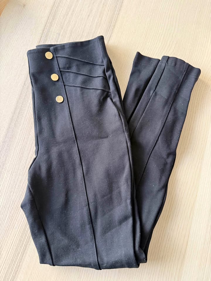 ZARA - Black Elastic Waist Pants with Gold Buttons - Size S