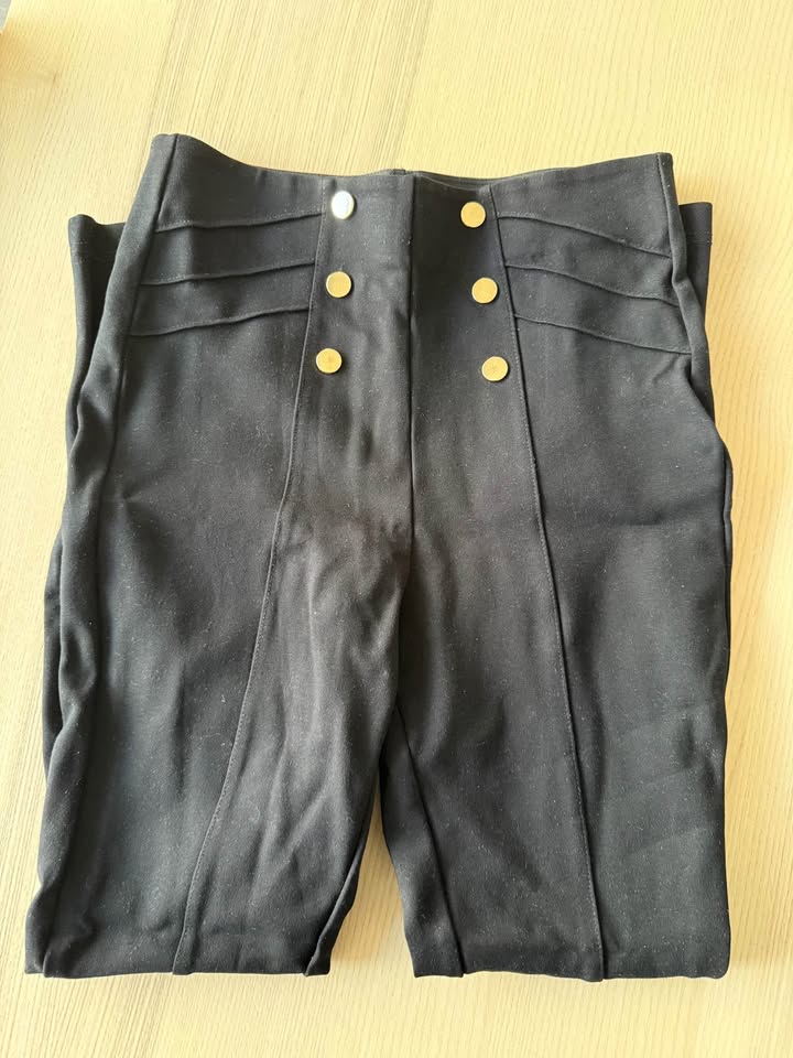 ZARA - Black Elastic Waist Pants with Gold Buttons - Size S - photo 2