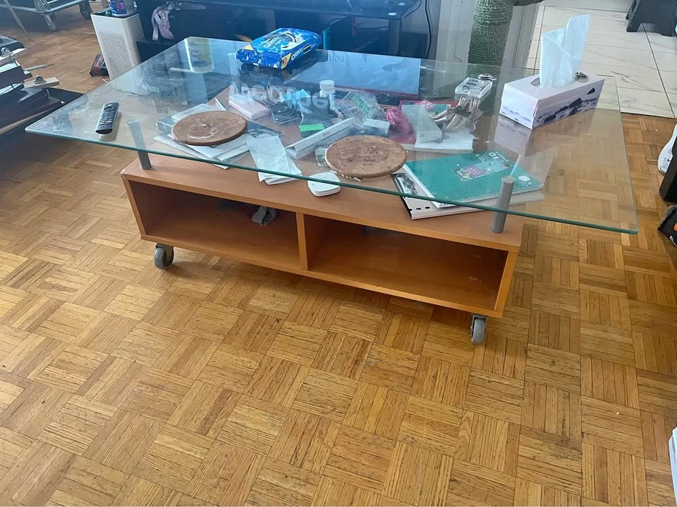 Glass Top Coffee Table with Wheels 🌱