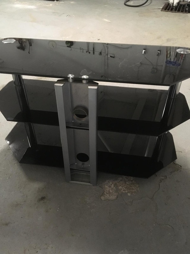 Black TV Stand with Cable Management and Chrome Legs - photo 5
