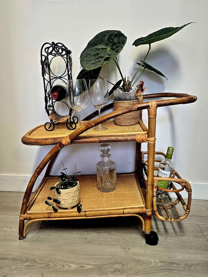 Rattan Bar or Tea Cart