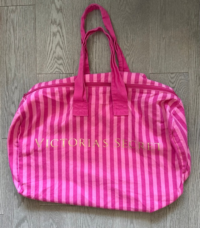 Victoria's Secret Hot Pink Striped Bag 17*22