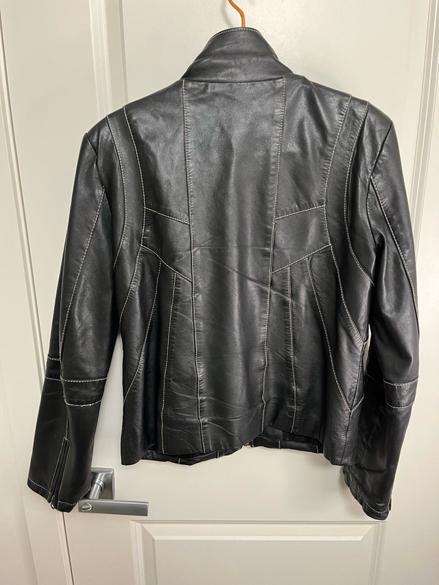 Ocean West Women's Black Leather Zip-Front Jacket - Size 6 - photo 5