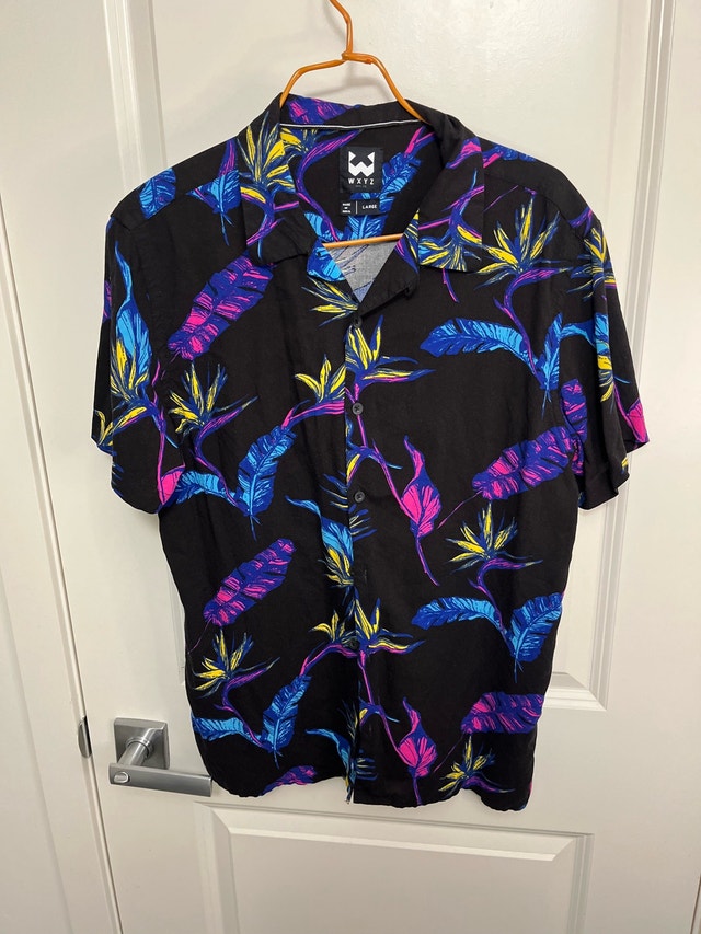 WXYZ Men's Tropical Print Short-Sleeve Shirt - Blue/Pink/Yellow