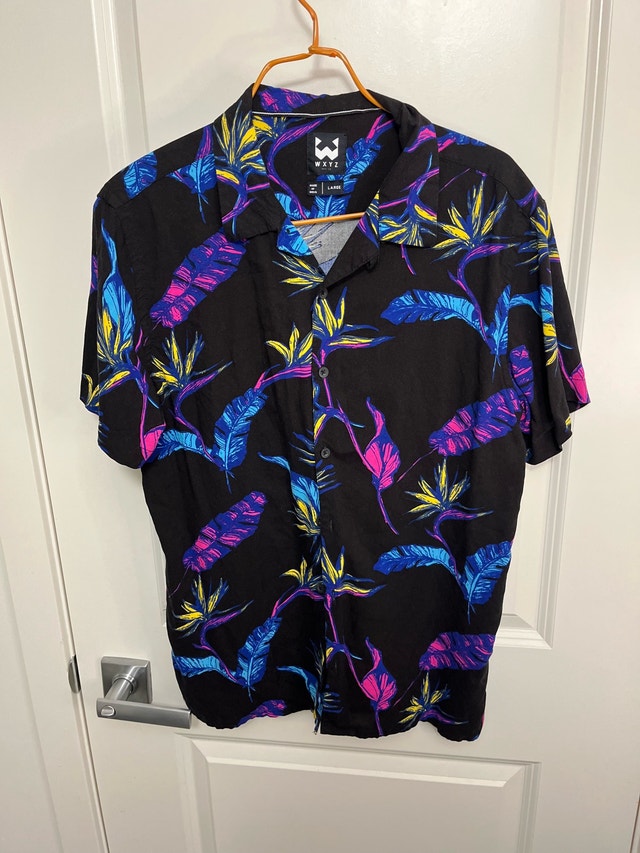 WXYZ Men's Tropical Print Short-Sleeve Shirt - Blue/Pink/Yellow - photo 2